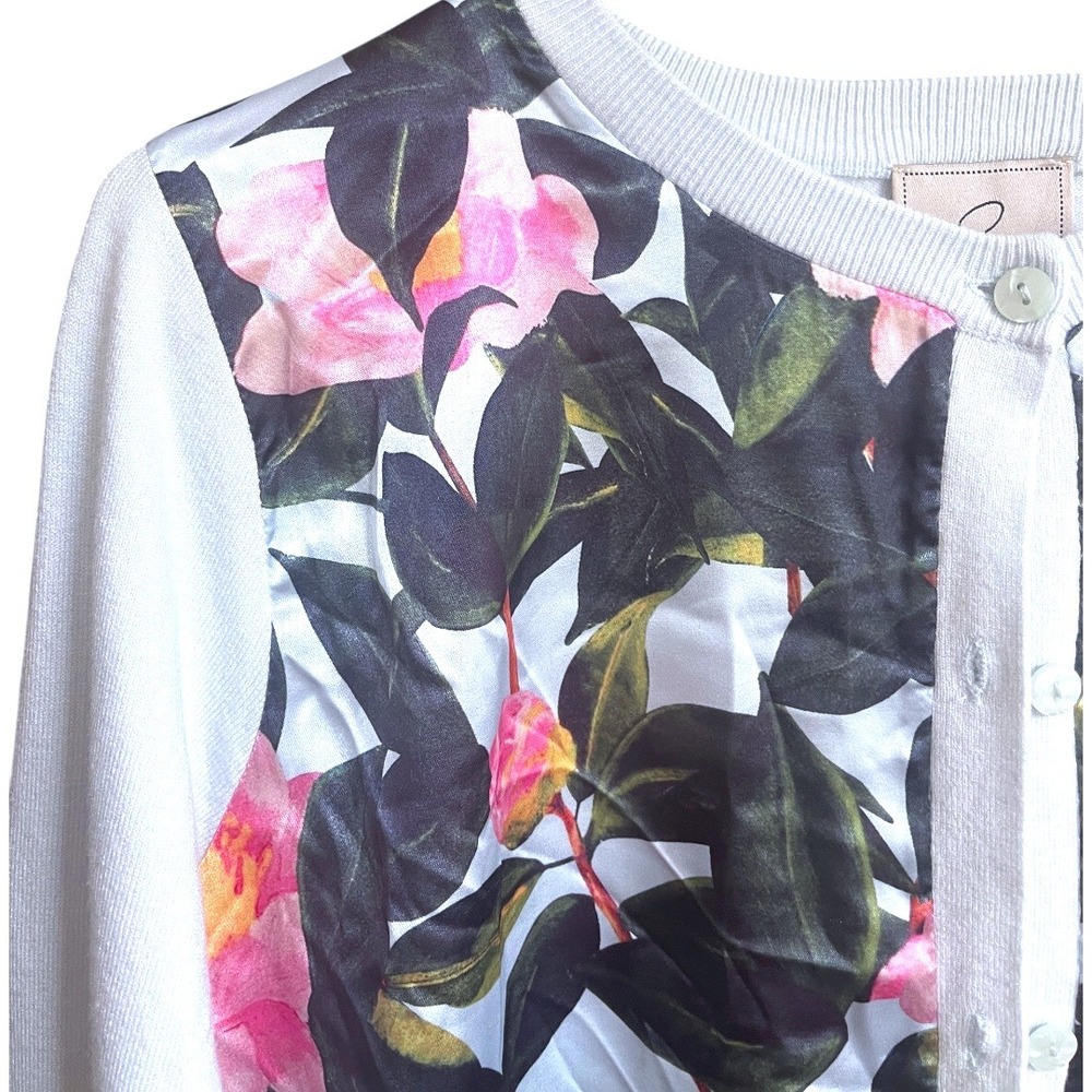 Sioni Blue Scarf Front Floral Print‎ Cardigan Sweater M - Picture 2 of 6